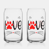 Cute Cat LOVE Typography with Red Paw Blikvorm Glas (Achterkant)