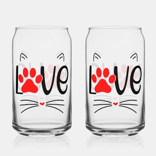 Cute Cat LOVE Typography with Red Paw Blikvorm Glas (Achterkant)
