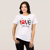 Cute Cat LOVE Typography with Red Paw Tri-Blend Shirt (Voorkant volledig)