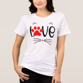 Cute Cat LOVE Typography with Red Paw Tri-Blend Shirt (Voorkant)