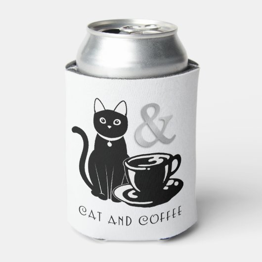 Cute Cat Lover Coffee Lover Black and White Blikjeskoeler (Blikje Voorkant)