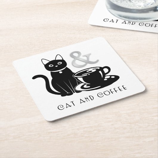 Cute Cat Lover Coffee Lover Black and White Kartonnen Onderzetters (Schuin)