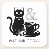 Cute Cat Lover Coffee Lover Black and White Kartonnen Onderzetters (Voorkant)