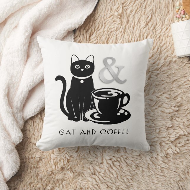 Cute Cat Lover Coffee Lover Black and White Kussen (Deken)