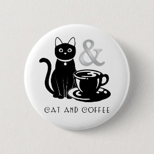 Cute Cat Lover Coffee Lover Black and White Ronde Button 5,7 Cm