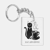 Cute Cat Lover Coffee Lover Black and White Sleutelhanger (Voorkant Links)