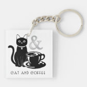 Cute Cat Lover Coffee Lover Black and White Sleutelhanger (Achterkant)