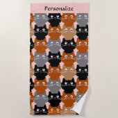 Cute Cat Lover Feline Facons Monogram Strandlaken (Voorkant)