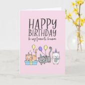Cute Cat Lover Kittens Party Pet Funny Birthday Kaart (Gele Bloem)