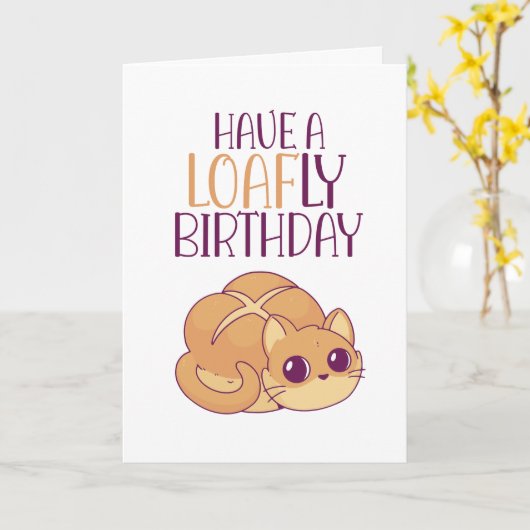 Cute Cat Lover Loaf Loaf of Bread Pun Funny Birthd Kaart (Gele Bloem)