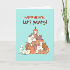 Cute Cat Lover Pun Let's Pawty Funny Birthday Kaart