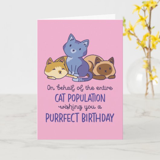 Cute Cat Lover Purrfect Birthday Funny Kaart (Gele Bloem)