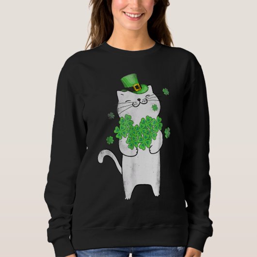 Cute Cat Lover Shamrock St Patricks Day Meowy Iris Trui (Voorkant)