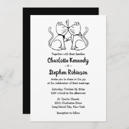 Cute Cat Lover Wedding Black White Modern Kittens Kaart