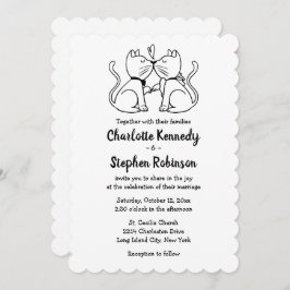 Cute Cat Lover Wedding Black White Modern Kittens Kaart