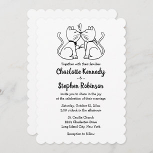 Cute Cat Lover Wedding Black White Modern Kittens Kaart