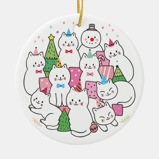 Cute Cat Lover Winter Meowy Kerstmis Keramisch Ornament (Voorkant)
