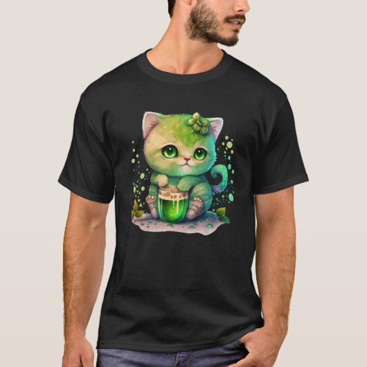Cute Cat Loves Beer St Patrick s Day Cat   2 T-shirt (Voorkant)