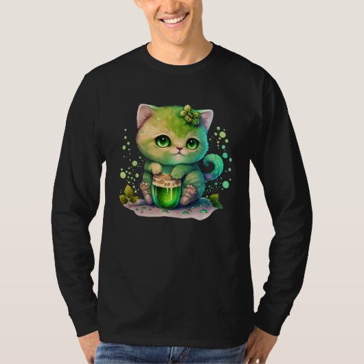Cute Cat Loves Beer St Patrick s Day Cat   2 T-shirt (Voorkant)