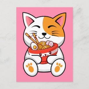 Cute Cat Loving Noodles Briefkaart