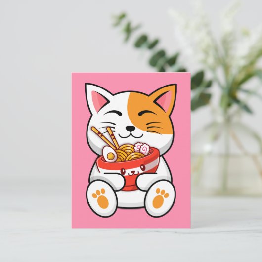 Cute Cat Loving Noodles Briefkaart (Staand voorkant)