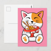 Cute Cat Loving Noodles Briefkaart (Voorkant / Achterkant)