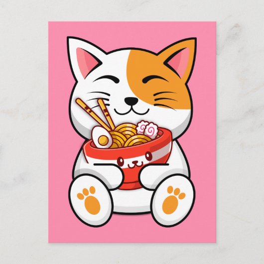 Cute Cat Loving Noodles Briefkaart (Voorkant)