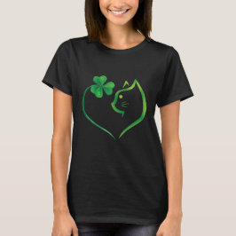 Cute Cat Lucky Shamrock Heart St Patrick's Day T-shirt