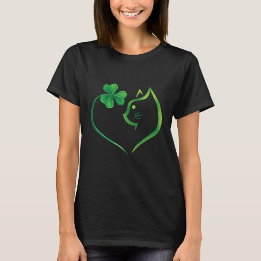 Cute Cat Lucky Shamrock Heart St Patrick's Day T-shirt (Voorkant)