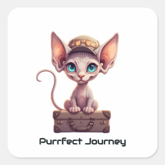 Cute Cat Luggage Tag  Gift for Cat Lovers & Travel Vierkante Sticker