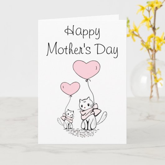 Cute Cat Ma en Baby Moederdag Kaart (Gele Bloem)