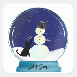 Cute Cat Making a Snowman Kerstsneeuw Wereldbol Vierkante Sticker