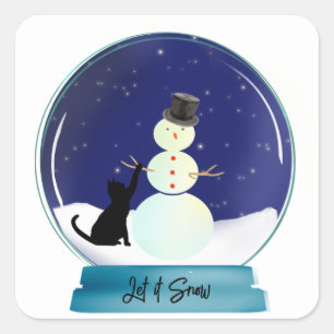 Cute Cat Making a Snowman Kerstsneeuw Wereldbol Vierkante Sticker