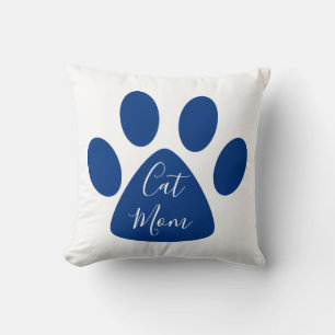 Cute Cat Mam Navy Pawprint Kussen