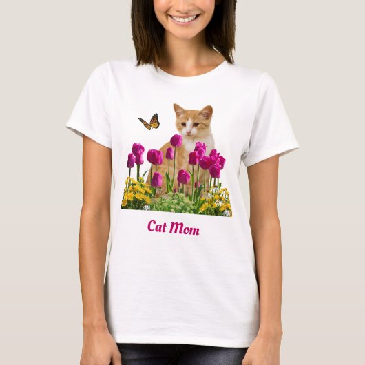 Cute Cat mam/Oranje Tabby Cat White T-shirt (Voorkant)