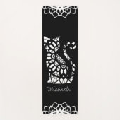Cute Cat Mandala Name Girly Black  Yogamat (Voorkant)