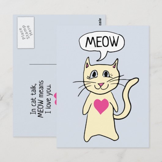 Cute Cat Meow, ik hou van je Briefkaart (Voorkant / Achterkant)