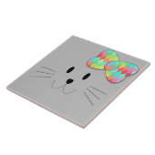 Cute Cat Meow Rainbow Bow Gray Glitter Kat Kinder Tegeltje (Zijkant)