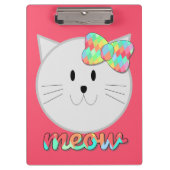 Cute Cat Meow Rainbow Bow Roze Glitter Kat Kinder Klembord (Voorkant)