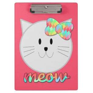 Cute Cat Meow Rainbow Bow Roze Glitter Kat Kinder Klembord