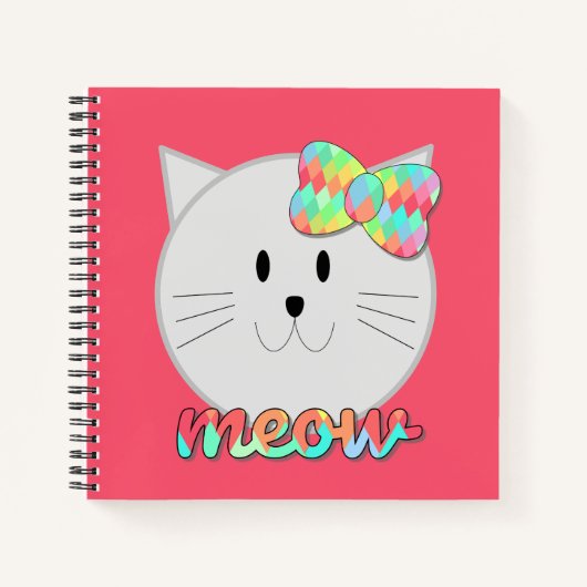 Cute Cat Meow Rainbow Bow Roze Glitter Kat Kinder Notitieboek (Voorkant)