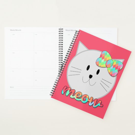 Cute Cat Meow Rainbow Bow Roze Glitter Kat Kinder Planner (Display)