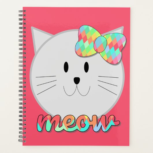 Cute Cat Meow Rainbow Bow Roze Glitter Kat Kinder Planner (Voorkant)