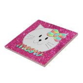 Cute Cat Meow Rainbow Bow Roze Glitter Kat Kinder Tegeltje (Zijkant)