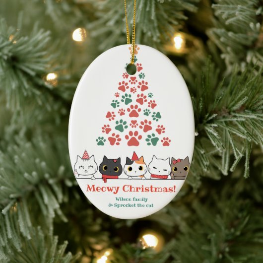 Cute Cat Meowy kerst Keramisch Ornament (Boom)