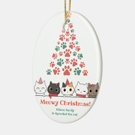 Cute Cat Meowy kerst Keramisch Ornament (Links)