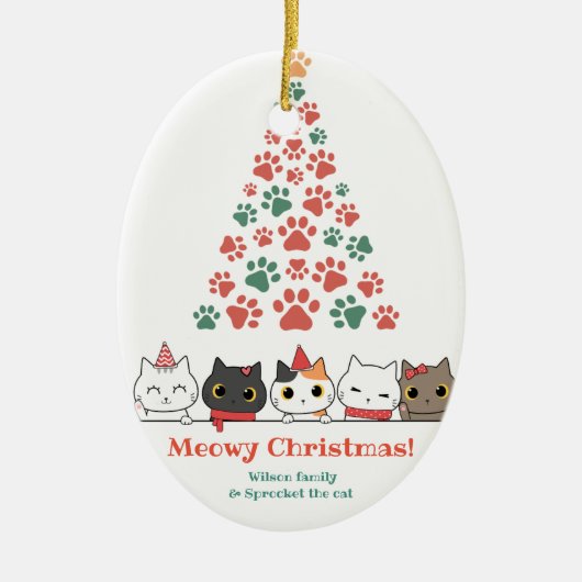 Cute Cat Meowy kerst Keramisch Ornament (Voorkant)