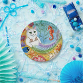 Cute Cat Mermaid Beach Paper Plate Papieren Bordje (Feest)