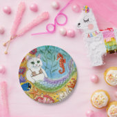 Cute Cat Mermaid Beach Paper Plate Papieren Bordje (Feest)