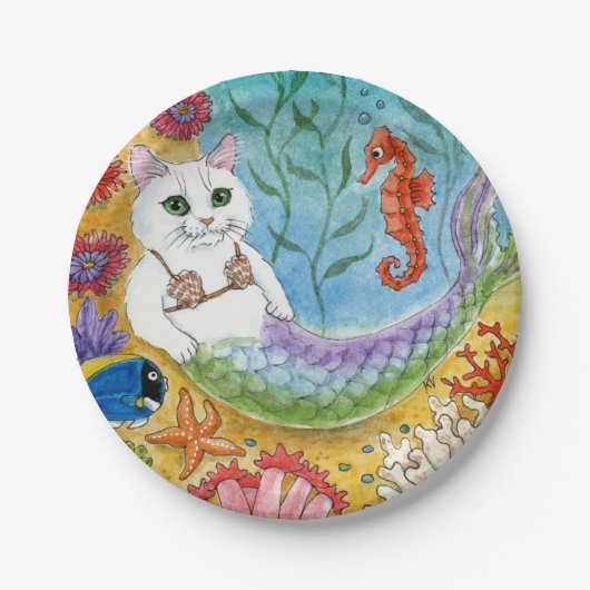 Cute Cat Mermaid Beach Paper Plate Papieren Bordje (Voorkant)